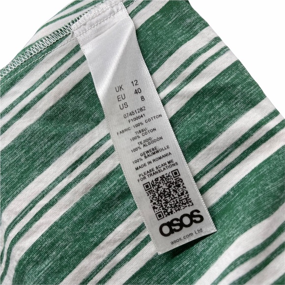 Asos 100% Cotton Green and White Striped Faux Wrap Midi Dress - Picture 5 of 6